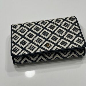 Tory Burch Black and Cream Geometric Clutch